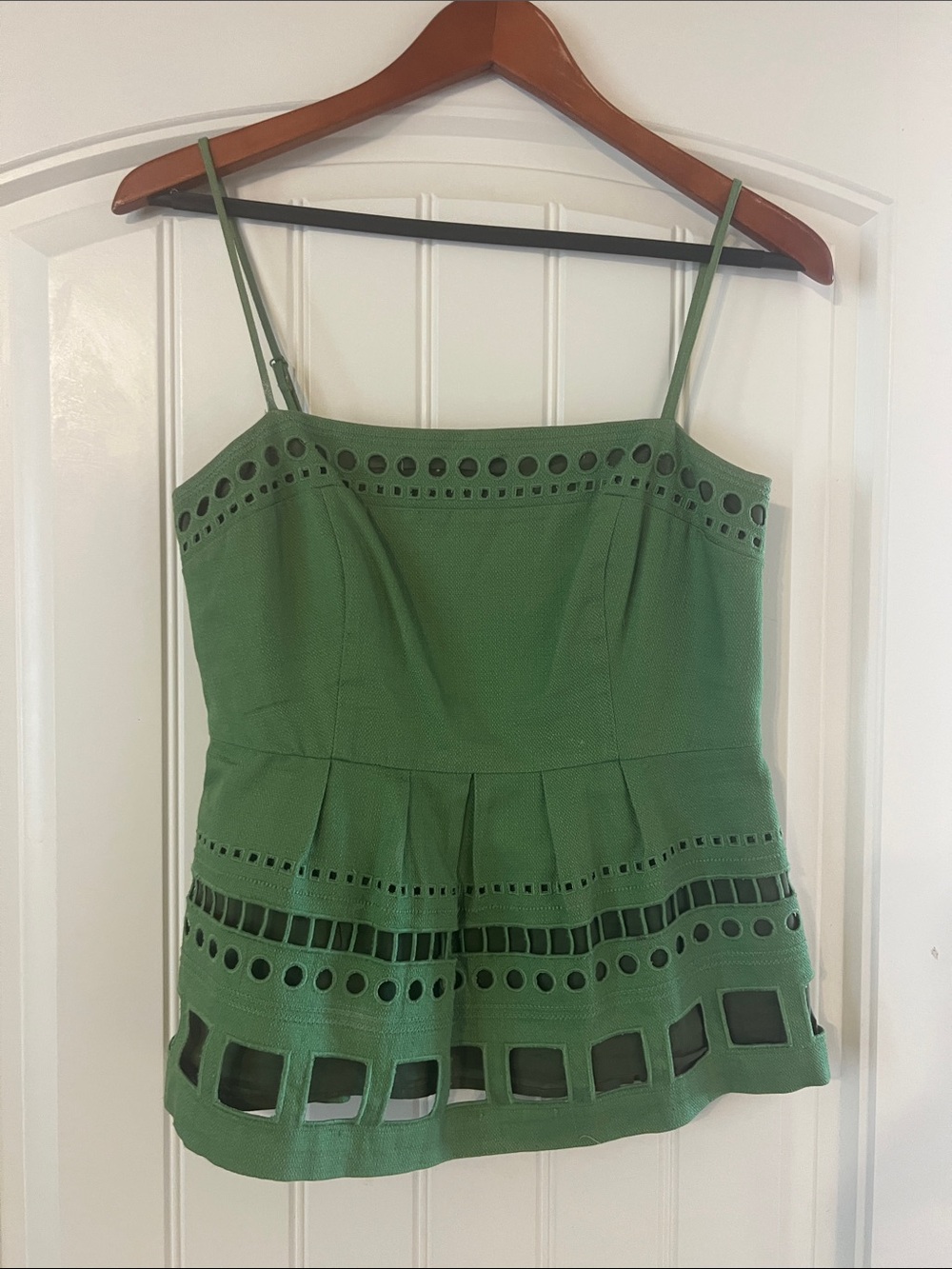 Maeve Green Eyelet Peplum Top, size 2